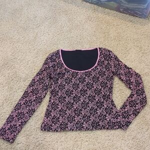 INC Black and Pink Lace Top